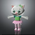 Cute Cartoon Cat Character With Pink Bow Green Top Pink Skirt And Pink Shoes