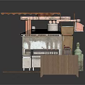 Rustic Outdoor Kitchen Station With Wooden Roof Metal Cooking Equipment And Platform