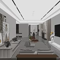 Modern Living Dining Room Interior With Beige Sofa Coffee Table TV Wall And Potted Plant