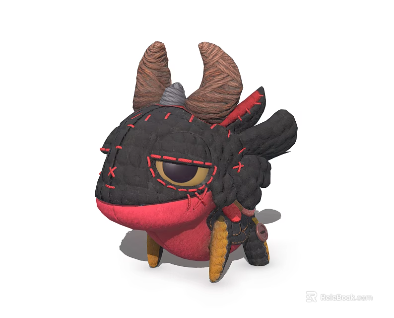 Cute Stitched Dragon Game Movie Character With Black Red Plush Design 3d model 