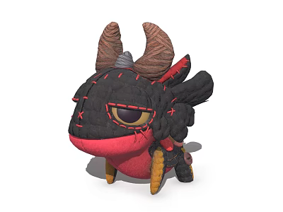 Cute Stitched Dragon Game Movie Character With Black Red Plush Design 3d model