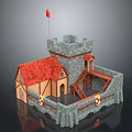 Toy Castle With Red Roof Stone Tower Wooden Staircase And Red Flag