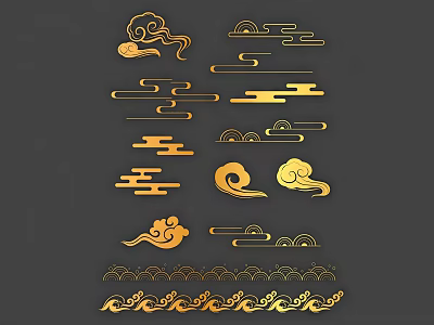 Traditional Chinese Carvings With Golden Cloud Patterns And Wave Designs For Decorative Art 3d model