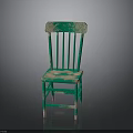 Vintage Green Wooden Chair With Spindle Back And Peeling Paint