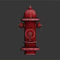 Isolated Red Fire Hydrant With Shiny Metal Parts On Gray Background