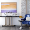Elegant Console Table Interior With Abstract Painting Blue Chair And Decorative Elements 3d model