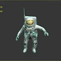 Game Movie Character Astronaut in Detailed Spacesuit with Orange Visor and Antenna