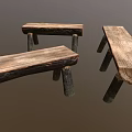 Set of Rustic Wooden Stools With Thick Log Legs And Natural Wood Grain Surface