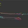 Fantasy Metallic Sword With Purple Blue Sheen Intricate Scabbard And Decorative Patterns