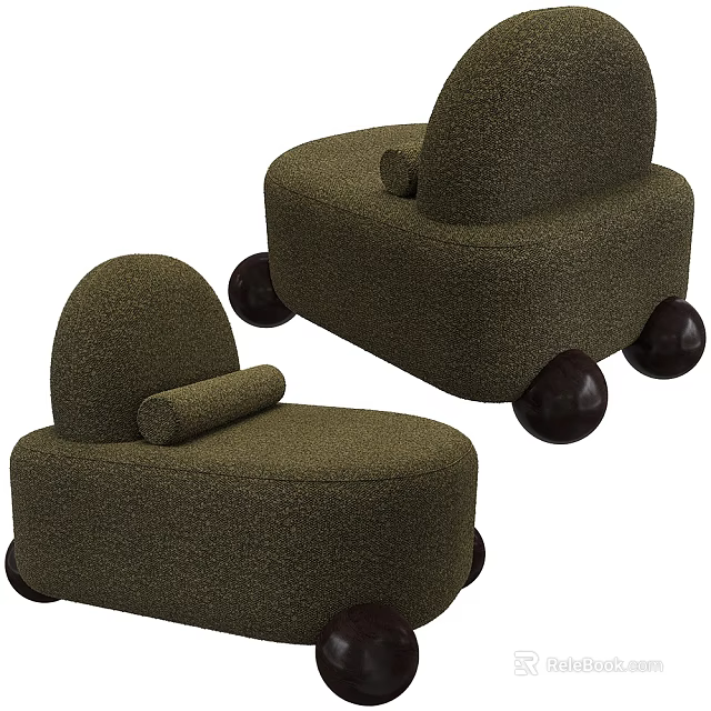 Comfortable Brown Fabric Single Sofa With Round Backrest Armrests And Rolling Wheels 3d model