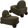 Comfortable Brown Fabric Single Sofa With Round Backrest Armrests And Rolling Wheels 3d model