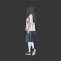Woman In School Uniform White Shirt Blue Tie Pleated Skirt And Sneakers