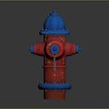 Red And Blue Fire Hydrant Design With Chain Detail On Gray Background 3d model