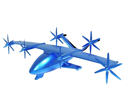 Blue Multi Rotor Drone With Six Propellers And Sleek Metallic Design 3d model