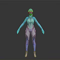 Futuristic Sci Fi Character In Blue And White Cybernetic Costume With Helmet