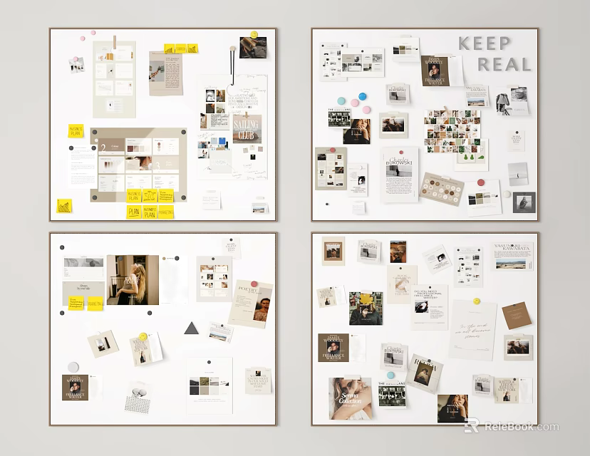 Creative Collage Boards With Mixed Photos Text Elements And Decorative Stickers 3d model 