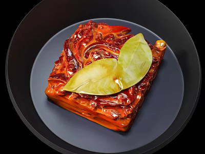 Delicious Hotpot Restaurant Traditional Base with Chili Peppers Bay Leaf on Black Plate 3d model