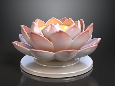 Pink And White Lotus Shaped Candle Holder With Base For Home Decor 3d model