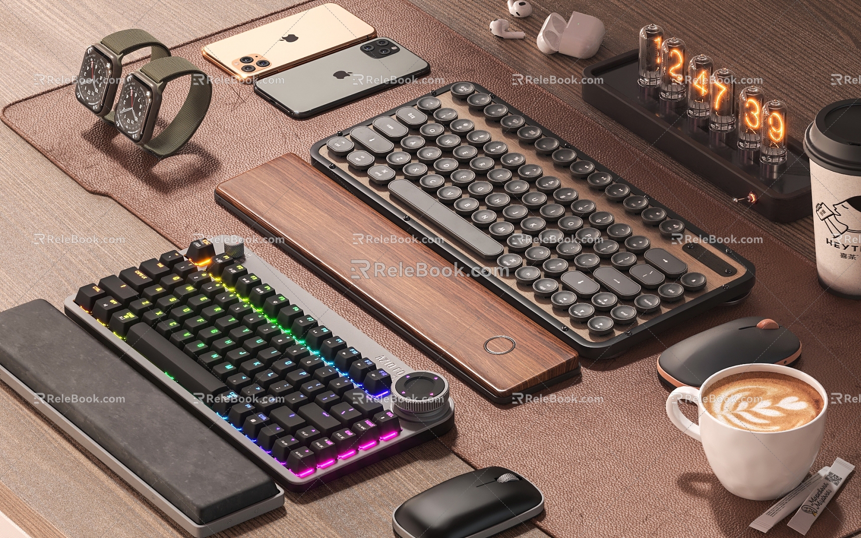 Keyboard Mouse Decorations Coffee Phone Watch Coffee 3d model