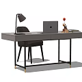 Modern Desk With Laptop Table Lamp Decorative Vase Books And Gray Chair