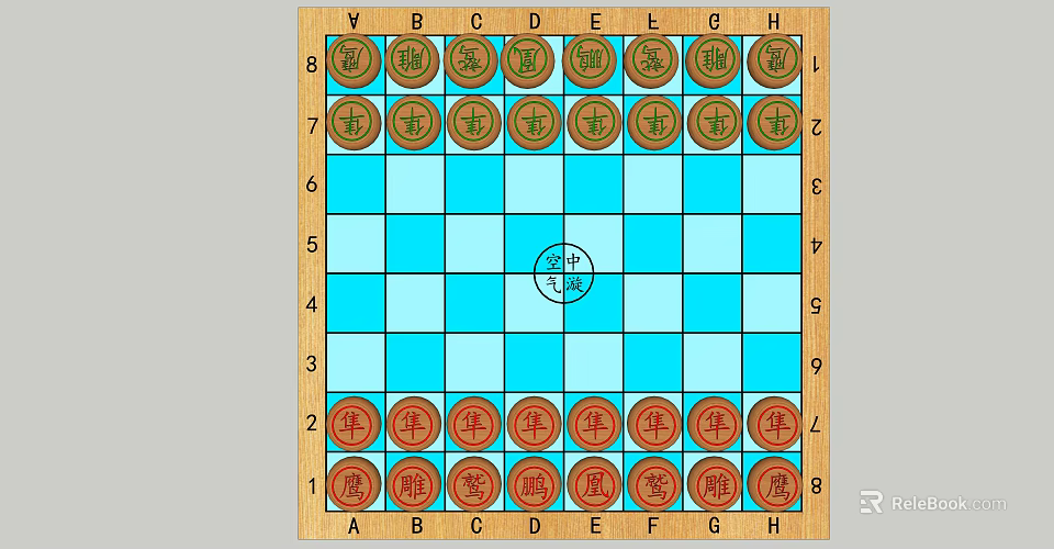 Traditional Chinese Chessboard With Blue White Grids Chu He Han Jie And Pieces 3d model 