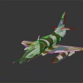 Camouflage Painted Airplane Model With Turquoise Accents And Reflective Finish On Dark Background