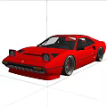 Stylish Red Sports Car Parked In Gray Empty Indoor Space With Modern Grid Ceiling