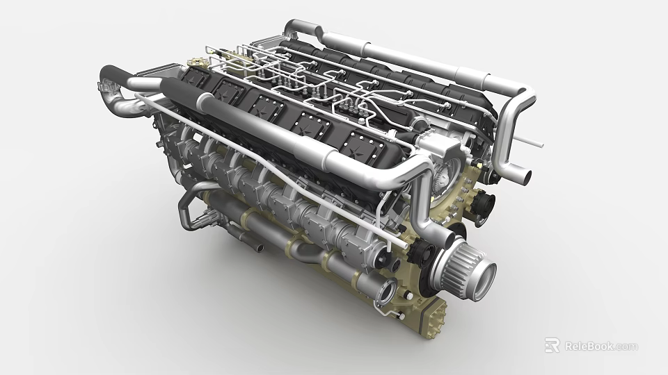 Heavy Duty Industrial Engine With Metal Pipes And Cylinder Blocks Mechanical Structure 3d model 