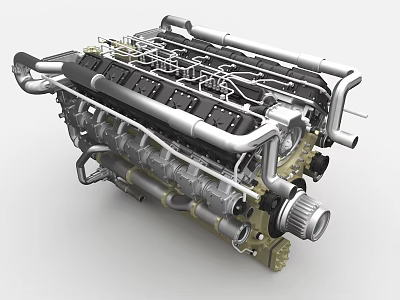 Heavy Duty Industrial Engine With Metal Pipes And Cylinder Blocks Mechanical Structure 3d model