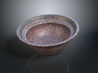Intricately Carved Metallic Bowl With Detailed Patterns And Smooth Surface Design 3d model