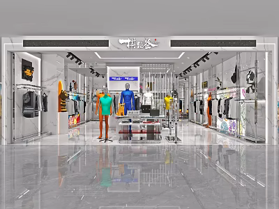 Modern Clothing Store Interior With Fashion Apparel Mannequins And Display Racks 3d model