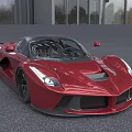 Luxury Red Sports Car Front View With Headlights On And Modern Building