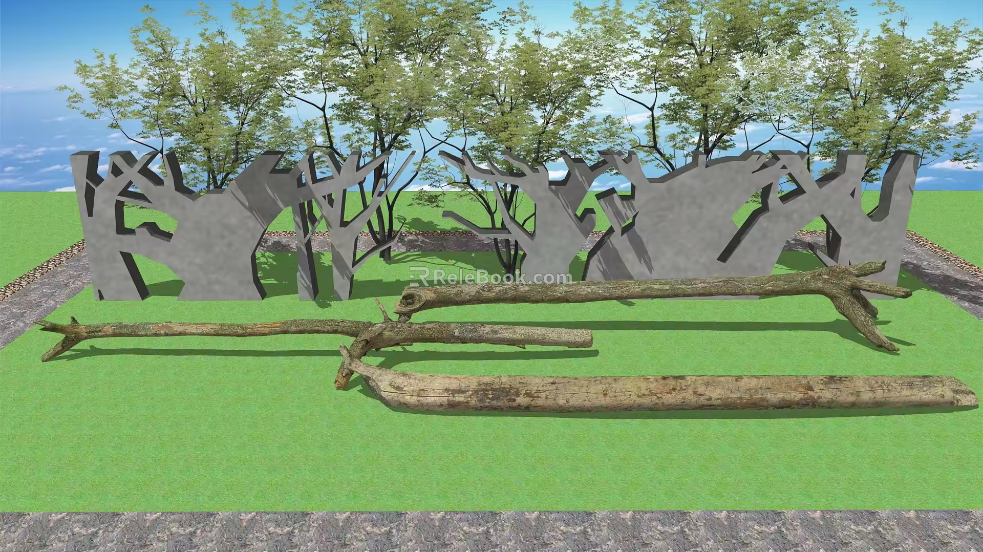 modern trunk rotten wood rotting tree root stake 3d model