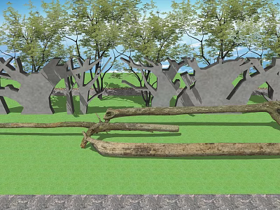 modern trunk rotten wood rotting tree root stake 3d model