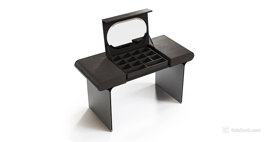 Black Modern Dressing Table With Flip Top Mirror And Storage Compartments 3d model