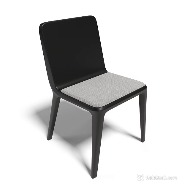 Modern Stylish Dining Chair With Black Back And Light Gray Padded Seat 3d model 