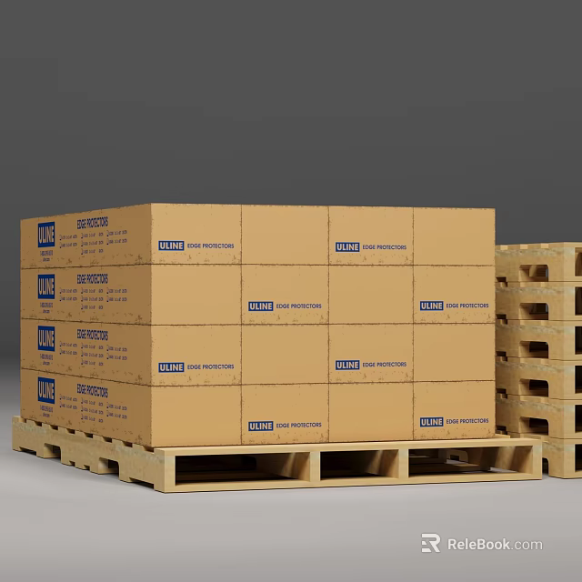 Cardboard Boxes Stacked On Wooden Pallets With STI Labels And Instructions 3d model 