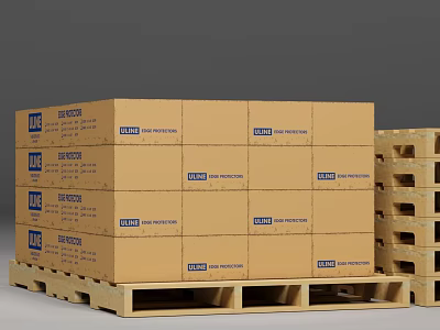 Cardboard Boxes Stacked On Wooden Pallets With STI Labels And Instructions 3d model