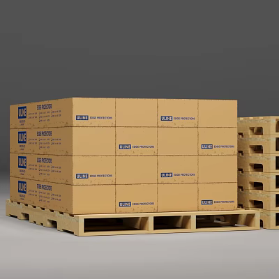 Cardboard Boxes Stacked On Wooden Pallets With STI Labels And Instructions 3d model