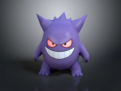 Purple Spiked Game Movie Character With Red Eyes And Grinning Eerie Expression 3d model