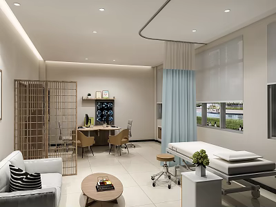 Modern Medical Clinic Interior Design With Sofa Coffee Table Examination Table And Screen 3d model