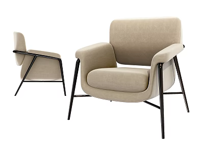 Modern Stylish Single Chair With Beige Upholstery And Black Metal Frame 3d model