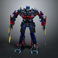 Optimus Prime Robot Character With Red Blue White Armor And Mechanical Weapons Standing Pose Design