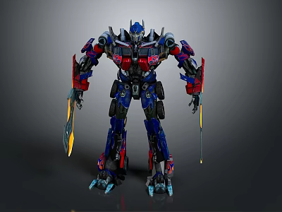 Optimus Prime Robot Character With Red Blue White Armor And Mechanical Weapons Standing Pose Design 3d model
