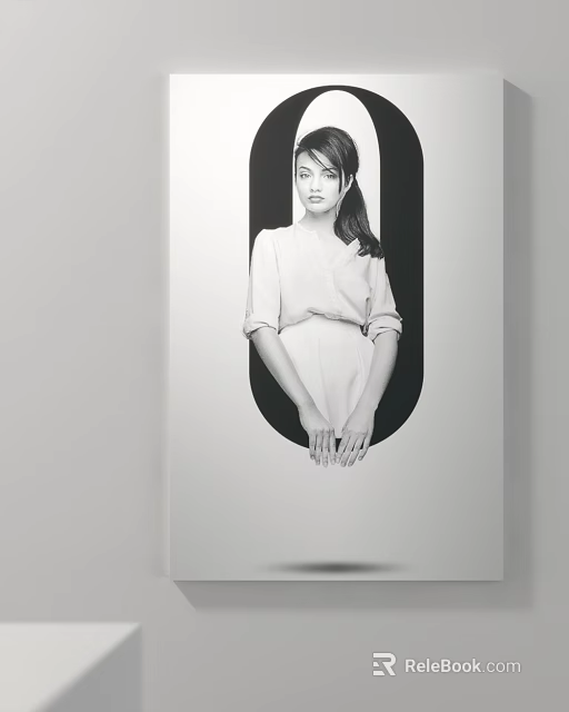 Black and White Female Portrait Painting With White Top And Hands Placed In Front 3d model 