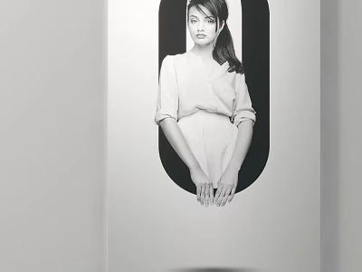 Black and White Female Portrait Painting With White Top And Hands Placed In Front 3d model