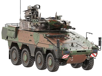 Armored Wheeled Tank With Camouflage Coating Top Mounted Weapon And Antenna 3d model