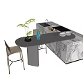 Elegant Modern Dining Table Set With Marble Countertop Chairs And Decorative Plants 3d model