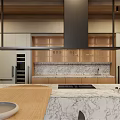 Modern Kitchen Interior With Stylish Wooden Cabinets And Marble Countertop Island