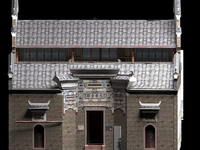 Ancient Chinese Architecture With Tile Roof Carved Door Lintel And Wooden Doors 3d model